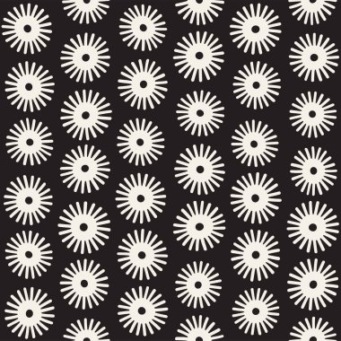 Vektör sorunsuz sunburst şekiller serbest desen. Arka plan yuvarlak fırça darbeleriyle. Tek renkli elle çizilmiş doku