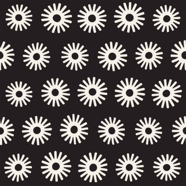 Vektör sorunsuz sunburst şekiller serbest desen. Arka plan yuvarlak fırça darbeleriyle. Tek renkli elle çizilmiş doku