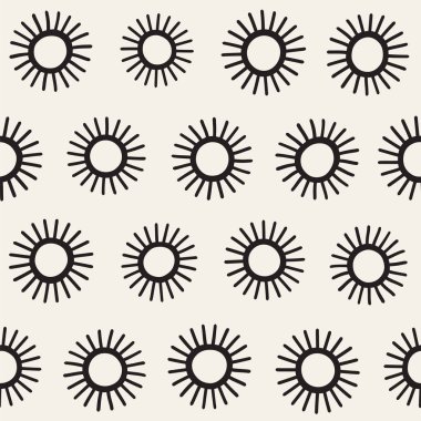 Vektör sorunsuz sunburst şekiller serbest desen. Arka plan yuvarlak fırça darbeleriyle. Tek renkli elle çizilmiş doku