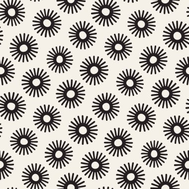 Vektör sorunsuz sunburst şekiller serbest desen. Arka plan yuvarlak fırça darbeleriyle. Tek renkli elle çizilmiş doku