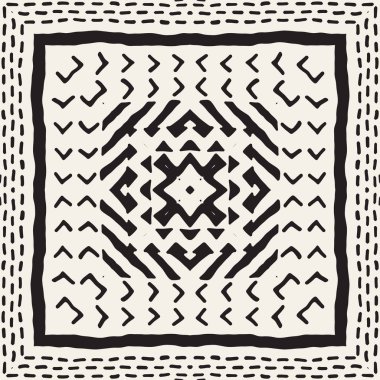Siyah ve beyaz kabile vektör doodle elemanları ile seamless modeli. Aztek soyut geometrik sanat baskı. Etnik süs el çekilmiş zemin.