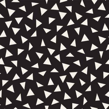 Modaya uygun doku dağınık geometrik şekiller ile. Memphis tasarım tarafından ilham verdi. Tek renkli arka plan. Vektör Seamless Modeli.