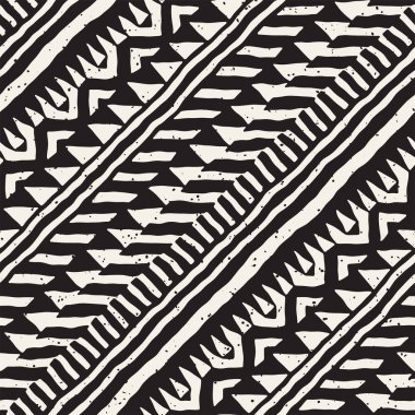 Siyah ve beyaz kabile vektör doodle elemanları ile seamless modeli. Aztek soyut geometrik sanat baskı. Etnik süs el çekilmiş zemin.