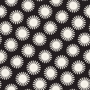 Vektör sorunsuz sunburst şekiller serbest desen. Arka plan yuvarlak fırça darbeleriyle. Tek renkli elle çizilmiş doku