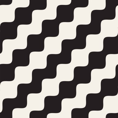 Dalgalı çizgiler vektör seamless modeli. Retro soyut dalgalı doku. Geometrik çizgiler tek renkli tasarım.
