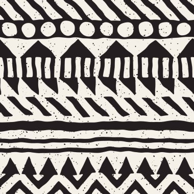 Siyah ve beyaz kabile vektör doodle elemanları ile seamless modeli. Aztek soyut geometrik sanat baskı. Etnik süs el çekilmiş zemin.