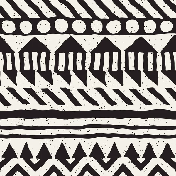 Padrão Sem Emenda Vetor Tribal Preto Branco Com Elementos Doodle — Vetor de Stock