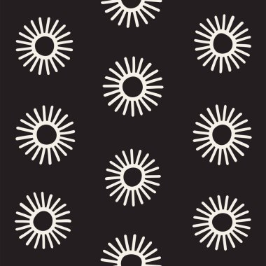 Vektör sorunsuz sunburst şekiller serbest desen. Arka plan yuvarlak fırça darbeleriyle. Elle çizilmiş doku