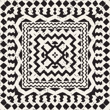 Siyah ve beyaz kabile vektör doodle elemanları ile seamless modeli. Aztek sanat baskı. Etnik süs el çekilmiş zemin.