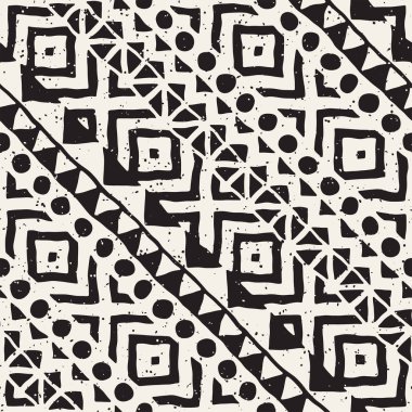 Siyah ve beyaz kabile vektör doodle elemanları ile seamless modeli. Aztek sanat baskı. Etnik süs el çekilmiş zemin.