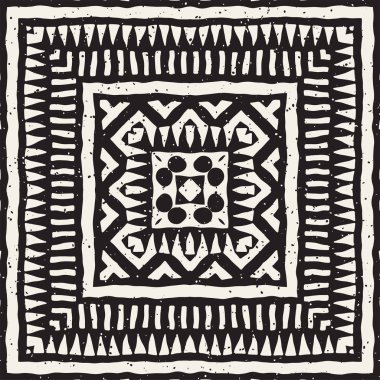 Siyah ve beyaz kabile vektör doodle elemanları ile seamless modeli. Aztek sanat baskı. Etnik süs el çekilmiş zemin.