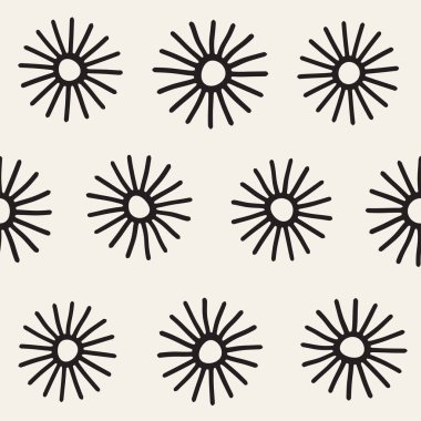 Vektör sorunsuz sunburst şekiller serbest desen. Arka plan yuvarlak fırça darbeleriyle. Elle çizilmiş doku