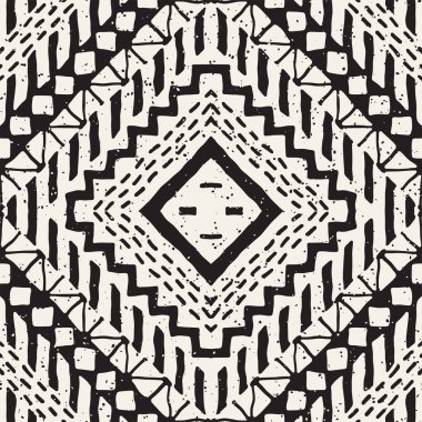Siyah ve beyaz kabile vektör doodle elemanları ile seamless modeli. Aztek sanat baskı. Etnik süs el çekilmiş zemin.