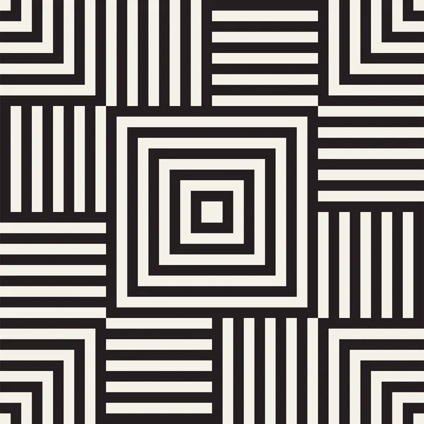 Linhas elegantes labirinto treliça. Textura monocromática étnica. Fundo geométrico abstrato. Padrão preto e branco sem costura vetorial . — Vetor de Stock