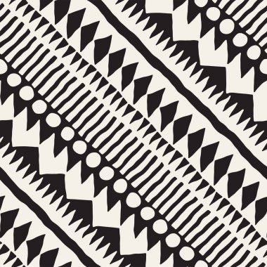 Siyah ve beyaz kabile vektör doodle elemanları ile seamless modeli. Aztek sanat baskı. Etnik süs el çekilmiş zemin.