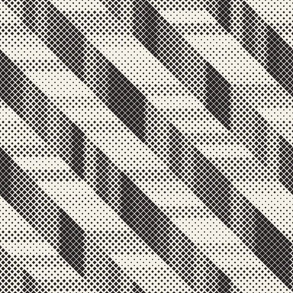 Modèle géométrique irrégulier sans couture. Résumé Arrière-plan demi-teinte noir et blanc. Rectangles vectorielles chaotiques Texture Zigzag — Image vectorielle