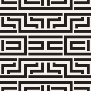 Satırları labirent kafes titreşim. Etnik tek renkli doku. Vektör sorunsuz siyah-beyaz desen