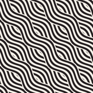 Dalgalı çizgilerle soyut geometrik desen. Titreşimli görüntüyü çizgili tasarım yuvarlanır. Sorunsuz vektör arka plan.