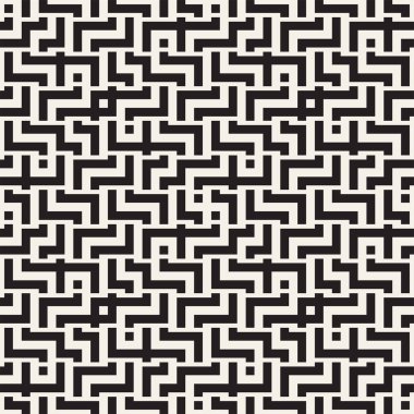 Satırları labirent kafes titreşim. Etnik tek renkli doku. Vektör sorunsuz siyah-beyaz desen