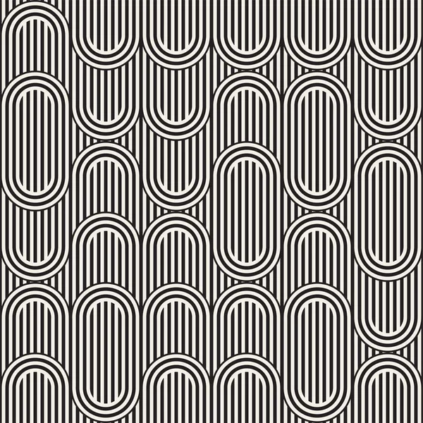 Patrón ondulante monocromo sin costuras. Fondo rayado abstracto. Diseño de bandas redondas irregulares vectoriales . — Vector de stock