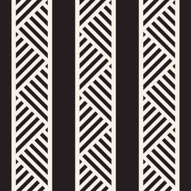 Şık çizgiler kafes. Etnik tek renkli doku. Geometrik arka plan tasarlamak. Vektör sorunsuz siyah-beyaz desen.