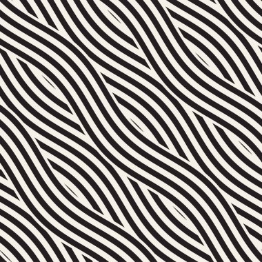 Dalgalı çizgilerle soyut geometrik desen. Titreşimli görüntüyü çizgili tasarım yuvarlanır. Sorunsuz vektör arka plan.