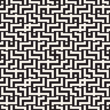 Satırları labirent kafes titreşim. Etnik tek renkli doku. Vektör sorunsuz siyah-beyaz desen