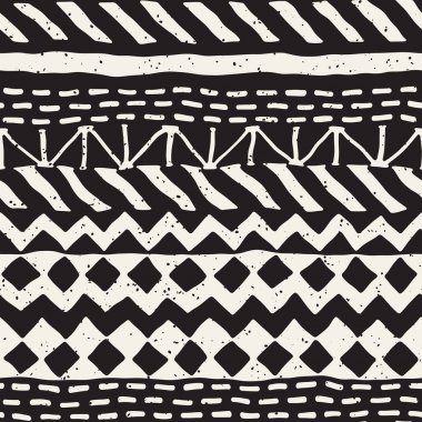 Elle çizilmiş Dikişsiz desen çizdi. Vektör aşiret tasarım arka plan. Etnik motif. Geometrik etnik Şerit çizgileri resimde. Sanat baskı, tekstil, duvar kağıdı, kağıt ambalaj için.