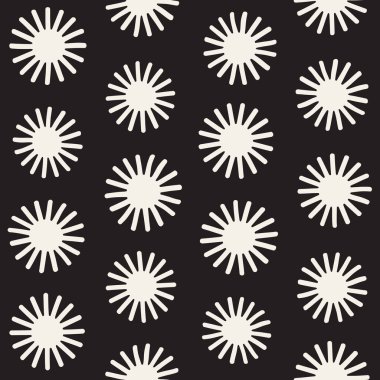 Vektör sorunsuz sunburst şekiller serbest desen. Arka plan yuvarlak fırça darbeleriyle. Elle çizilmiş doku