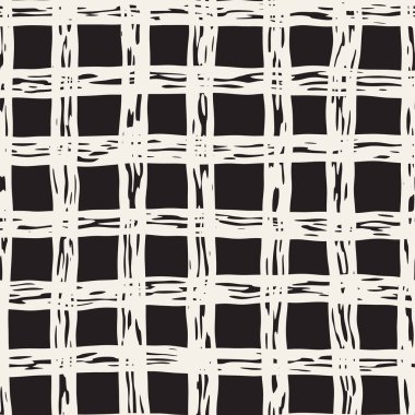 Elle çizilmiş Dikişsiz kareli desen. Mürekkep doodle grunge kılavuz allover desenle. Tartan ile grafik arka plan.