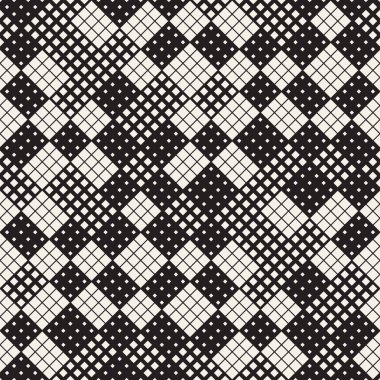 Modern yarı ton doku. Rasgele boyutu kareler sonsuz arka plan. Vektör sorunsuz kaotik kareler mozaik desen.