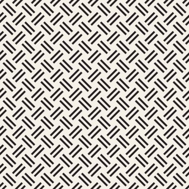 Vektör kesintisiz geometrik desen çapraz tarama. Grafik veya arka plan geçti. Damalı motif. Crosshatched hatlarının kesintisiz siyah beyaz doku. Kafes basit kumaş baskı.