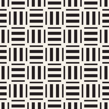 Vektör kesintisiz geometrik desen çapraz tarama. Grafik veya arka plan geçti. Damalı motif. Crosshatched hatlarının kesintisiz siyah beyaz doku. Kafes basit kumaş baskı.