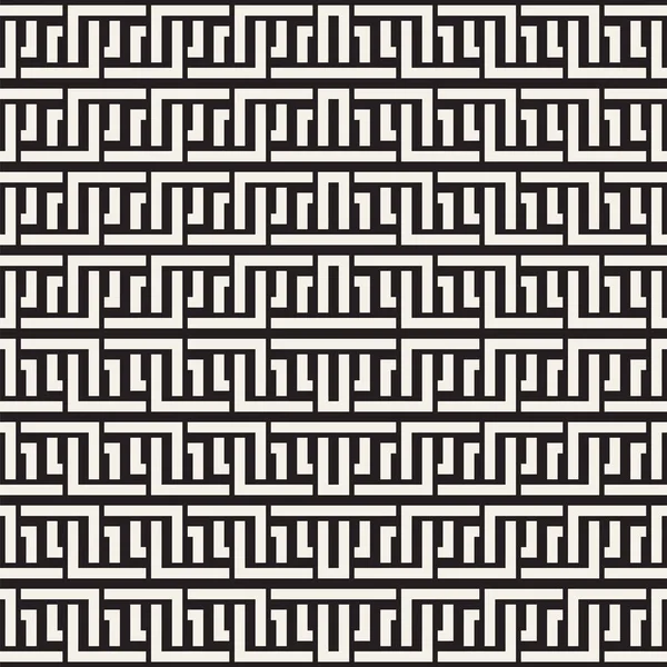 Prokládání linie bludiště mříž. Etnické černobílé textury. Vektor bezešvé černé a bílé vzor — Stockový vektor