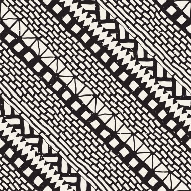 Elle çizilmiş Dikişsiz desen çizdi. Vektör aşiret tasarım arka plan. Etnik motif. Geometrik etnik Şerit çizgileri resimde. Sanat baskı, tekstil, duvar kağıdı, kağıt ambalaj için.