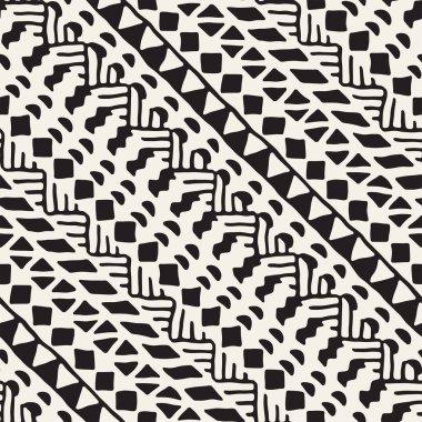 Elle çizilmiş Dikişsiz desen çizdi. Vektör aşiret tasarım arka plan. Etnik motif. Geometrik etnik Şerit çizgileri resimde. Sanat baskı, tekstil, duvar kağıdı, kağıt ambalaj için.