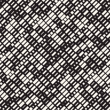 Vektör sorunsuz siyah ve beyaz düzensiz çizgi dikdörtgen ızgara desen. Geometrik arka plan tasarlamak