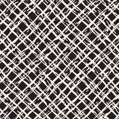 Elle çizilmiş Dikişsiz kareli desen. Mürekkep doodle grunge kılavuz allover desenle. Tartan ile grafik arka plan.