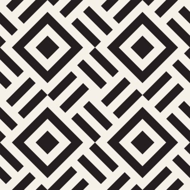Şık çizgiler kafes. Etnik tek renkli doku. Geometrik arka plan tasarlamak. Vektör sorunsuz siyah-beyaz desen.