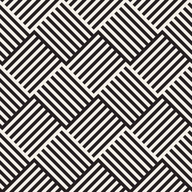 Şık çizgiler kafes. Etnik tek renkli doku. Geometrik arka plan tasarlamak. Vektör sorunsuz siyah-beyaz desen.