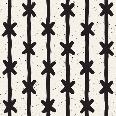 Elle çizilmiş stil etnik seamless modeli. Soyut geometrik döşeme arka plan siyah ve beyaz. Vektör Serbest doodle doku.