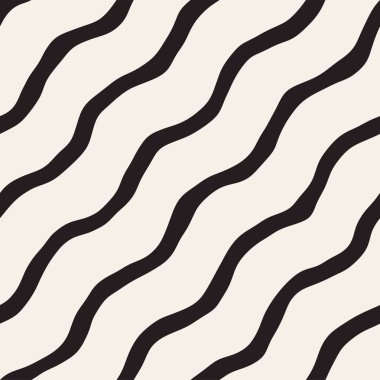 El ile Seamless Modeli dalgalar çizilmiş. Arka plan dalgalı fırça darbeleriyle. Siyah ve beyaz serbest doku hatları.