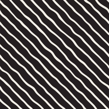 El ile Seamless Modeli dalgalar çizilmiş. Arka plan dalgalı fırça darbeleriyle. Siyah ve beyaz serbest doku hatları.