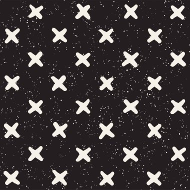 Elle çizilmiş stil etnik seamless modeli. Soyut geometrik döşeme arka plan siyah ve beyaz. Vektör Serbest doodle doku.