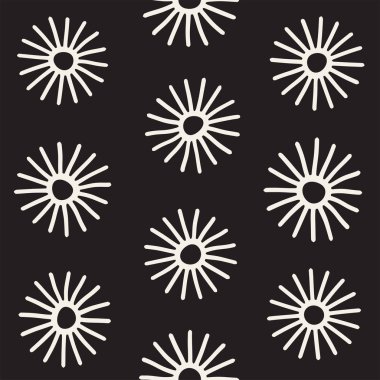 Vektör sorunsuz sunburst şekiller serbest desen. Arka plan yuvarlak fırça darbeleriyle. Elle çizilmiş doku