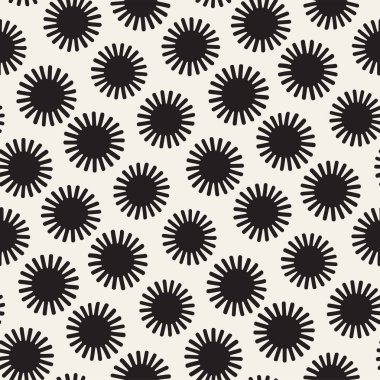 Vektör sorunsuz sunburst şekiller serbest desen. Arka plan yuvarlak fırça darbeleriyle. Elle çizilmiş doku