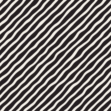 El ile Seamless Modeli dalgalar çizilmiş. Arka plan dalgalı fırça darbeleriyle. Siyah ve beyaz serbest doku hatları.