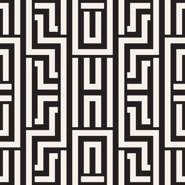 Interlacing Lines Maze Lattice. Ethnic Monochrome Texture. Vector Seamless Black and White Pattern — Stock Vector