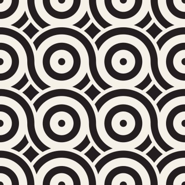 Vektör kesintisiz geometrik desen çizgiler ile daireler oluşur. Modern şık yuvarlanmış çizgiler doku. Yinelenen arka plan