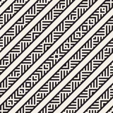 Şık çizgiler kafes. Etnik tek renkli doku. Geometrik arka plan tasarlamak. Vektör sorunsuz siyah-beyaz desen.